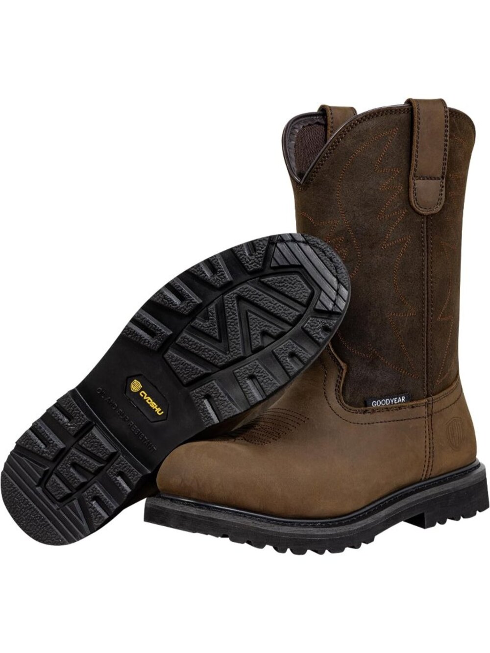 Men’s Brown Round Toe Western Leather Cowboy Work Boots Ranch Riding Farming